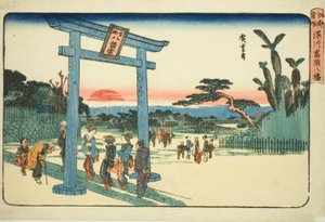 Der Tomigaoka Hachiman-Schrein in Fukagawa (Fukagawa Tomigaoka Hachiman), aus der Serie "Berühmte Orte in Edo (Koto meisho)" von Utagawa Hiroshige
