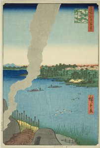Ziegelöfen und Hashiba-Fähre am Sumida-Fluss, aus der Serie "Hundert berühmte Ansichten von Edo"