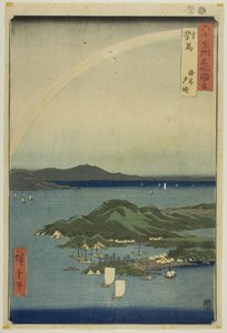 Provinz Tsushima: Klarer Abend an der Küste, aus der Serie "Berühmte Orte in den sechzig Provinzen" von Utagawa Hiroshige