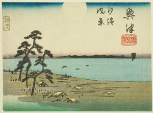 Ansicht von Shiohama und Kiyomigaseki in Okitsu, Abschnitt von Blatt Nr. 4 aus der Serie "Ausschnitte der Tokaido-Straße"