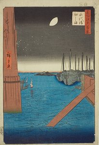Blick auf die Insel Tsukuda von der Eitai-Brücke, Nr. 4 aus der Serie "Hundert berühmte Ansichten von Edo"