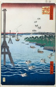 Ansicht der Shiba-Küste Einhundert berühmte Ansichten von Edo, 1856-1858