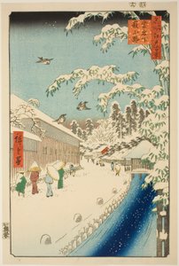 Yabu-Straße am Fuße des Atago-Hügels (Atagoshita yabukoji), aus der Serie "Hundert berühmte Ansichten von Edo (Meisho Edo hyakkei)"
