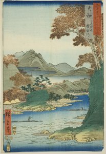 Provinz Yamato: Tatsuta-Berg und Tatsuta-Fluss, aus der Serie "Berühmte Orte in den sechzig Provinzen"