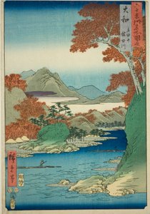 Provinz Yamato: Tatsuta-Berg und Tatsuta-Fluss, aus der Serie "Berühmte Orte in den sechzig Provinzen"