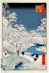 Yuhi-Hügel und die Trommelbrücke in Meguro, Hundert berühmte Ansichten von Edo, 1856-1858