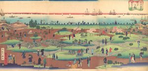 Illustration des Vorgartens des Tsukiji Hotels in der östlichen Hauptstadt Toto, ca. 1868-72