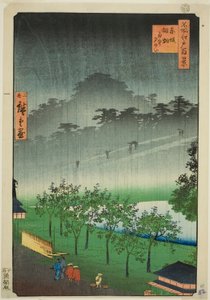 Nachtregen im Paulownia-Hain in Akasaka, aus der Serie "Hundert berühmte Ansichten von Edo"