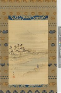 Flusslandschaft: Holzlager und Flöße, Mitte 19. Jahrhundert von Utagawa Hiroshige II