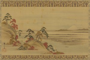 Flusslandschaft: rotes Laub und Berg Fuji, Edo-Zeit, Mitte 19. Jahrhundert