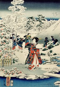 Dienstmädchen in einem schneebedeckten Garten von Utagawa and Hiroshige II Utagawa Kunisada