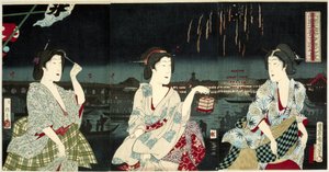 Genießen der Abendbrise während des Feuerwerks in Ryogoku