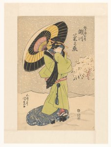 Konkubine Mekame im Schnee mit Regenschirm von Utagawa Kunisada (I)
