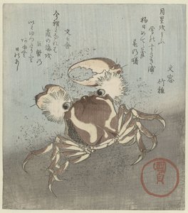 Krabbe läuft am Wasser entlang von Utagawa Kunisada (I)
