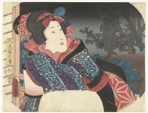 Frau bedeckt Laterne mit Kimono