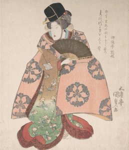 Kabuki-Schauspieler in einer Frauenrolle mit einem Fächer, 19. Jahrhundert