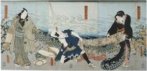 Theaterszene, 1844 von Utagawa Kunisada