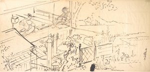 Zwei Kurtisanen genießen die Aussicht von einem Teehaus von Utagawa Kunisada
