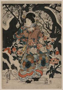 Frau neben einem Pflaumenbaum von Utagawa Kunisada