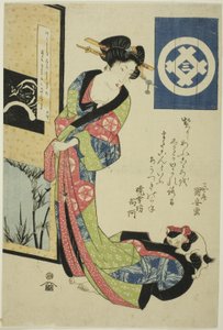 Schönheit, die den Winter darstellt, aus einer unbetitelten Serie von Schönheiten, die die vier Jahreszeiten darstellen von Utagawa Kuniyasu