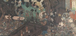 Album mit fünfzehn Triptychen berühmter Schlachtszenen, 19. Jahrhundert von Utagawa Kuniyoshi