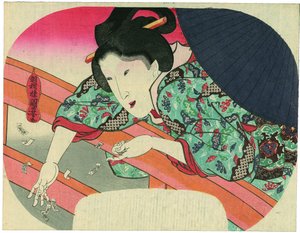 Eine Schöne wirft Jizō-Gebetszettel in den Sumida, um die Geister der Ertrunkenen zu besänftigen von Utagawa Kuniyoshi