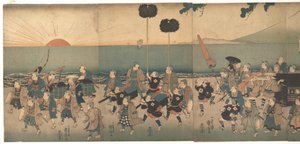 Jungen spielen eine Daimyō-Prozession nach von Utagawa Kuniyoshi