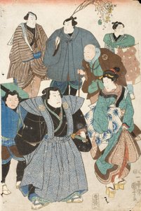 Frühlingsfeier (Kabuki-Schauspieler, als Straßenmenge verkleidet) von Utagawa Kuniyoshi