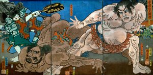 Großes Sumo-Turnier auf dem Berg Akazawa (Akazawayama Ōzumō) von Utagawa Kuniyoshi