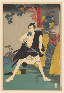Straßenräuber Sadakurô wischt sein Schwert ab von Utagawa Kuniyoshi