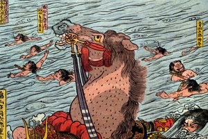 Die Schlacht am Uji-Fluss (Ujigawa kassen no zu), ca. 1831-32 von Utagawa Kuniyoshi
