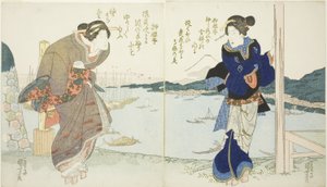 Zwei Frauen bei einem Teehaus in Takanawa