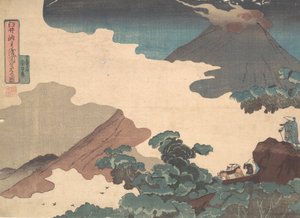 Blick auf den Mt. Asama vom Usui-Pass von Utagawa Kuniyoshi