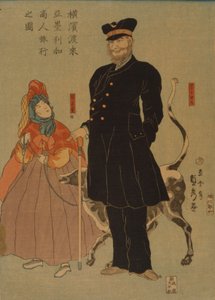 Amerikanischer Kaufmann spaziert in Yokohama, 1861