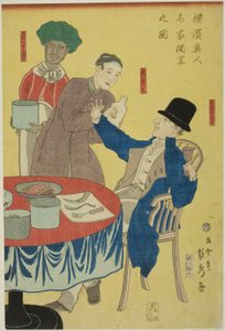 Bankett in einem ausländischen Kaufmannshaus in Yokohama (Yokohama ijin shoka shuen no zu)