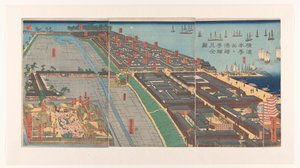 Überblick über das Viertel Honcho und das Miyozaki-Viertel in Yokohama von Utagawa Sadahide