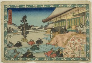 Die Eröffnungsszene (Daijo), aus der Serie "Sugawaras Geheimnisse (Sugawara denju)" von Utagawa Sadahide