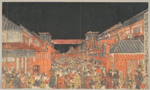 Sakaichō Fukiyachō Kaomise Yoshibai no Zu von Utagawa Toyoharu