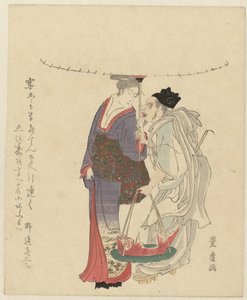 Der Glücksgott Ebisu mit einer Frau