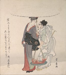 Ebisu und Benten im Schnee spazierend von Utagawa Toyohiro
