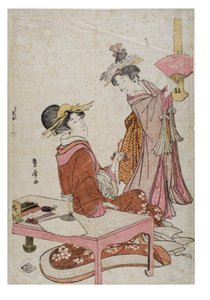Zwei Frauenfiguren mit Fächern