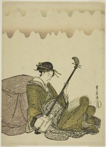 Frau spielt Shamisen, aus einer unbetitelten Serie von Frauen in der Freizeit