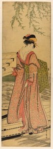 Junge Frau steigt aus einem Boot von Utagawa Toyohiro