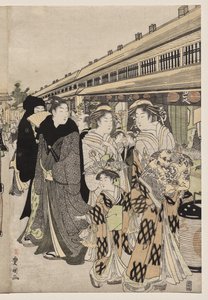 Kurtisanen promenieren auf der Nakanochō von Utagawa Toyokuni