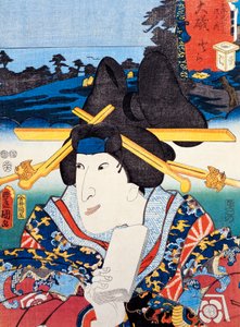 Porträt einer Kabuki-Theaterschauspielerin, Ukiyo-e-Kunstdruck von Utagawa Toyokuni (1769-1825), Holzschnitt, japanische Zivilisation, Edo-Zeit
