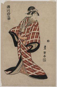 Segawa Michinosuke in einem gepolsterten karierten Gewand, um 1805