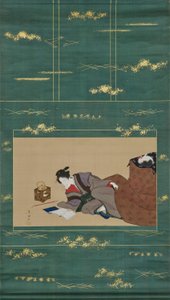 Frau wärmt sich an einem „Kotatsu“ von Utagawa Toyokuni