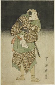 Der Schauspieler Kataoka Nizaemon VII als Iyo no Taro verkleidet als Bantaro im Stück "Seiwa Nidai Oyose Genji," aufgeführt im Miyako Theater im elften Monat, 1796 von Utagawa Toyokuni I
