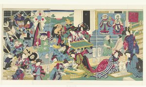 Die sieben Glücksgötter beim Züchten von Seidenraupen von Utagawa Yoshiiku
