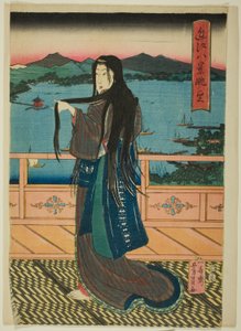 Die acht Ansichten am Biwa-See am Abend (Omi Hakkei Moku) von Utagawa Yoshikazu